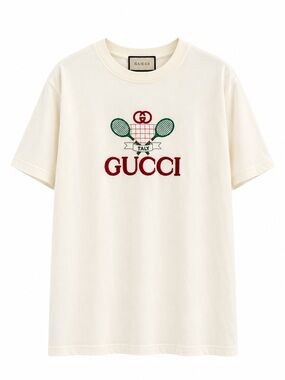 Gucci Cream Logo Tennis Graphic T-Shirt